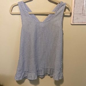 Blue and white Seersucker Sleeveless Top